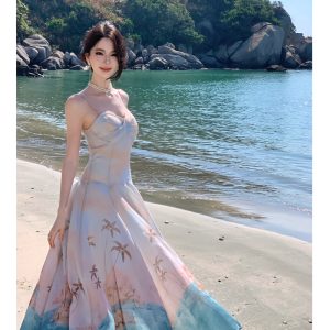 French Style Island Resort Print Sleeveless Long Dress - Style 758b63