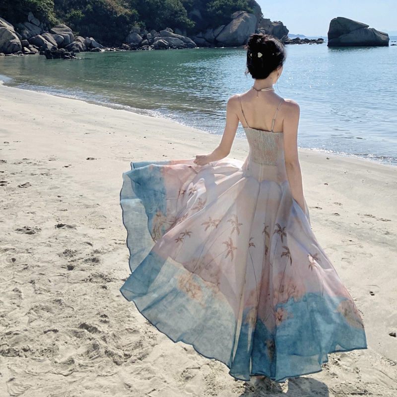 French Style Island Resort Print Sleeveless Long Dress - Style 758b63 - Image 5