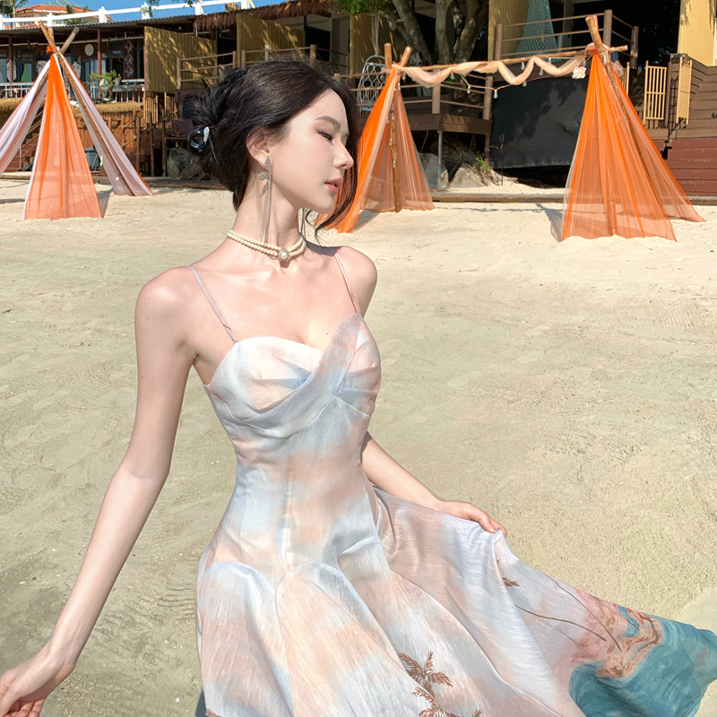 French Style Island Resort Print Sleeveless Long Dress - Style 758b63 - Image 4