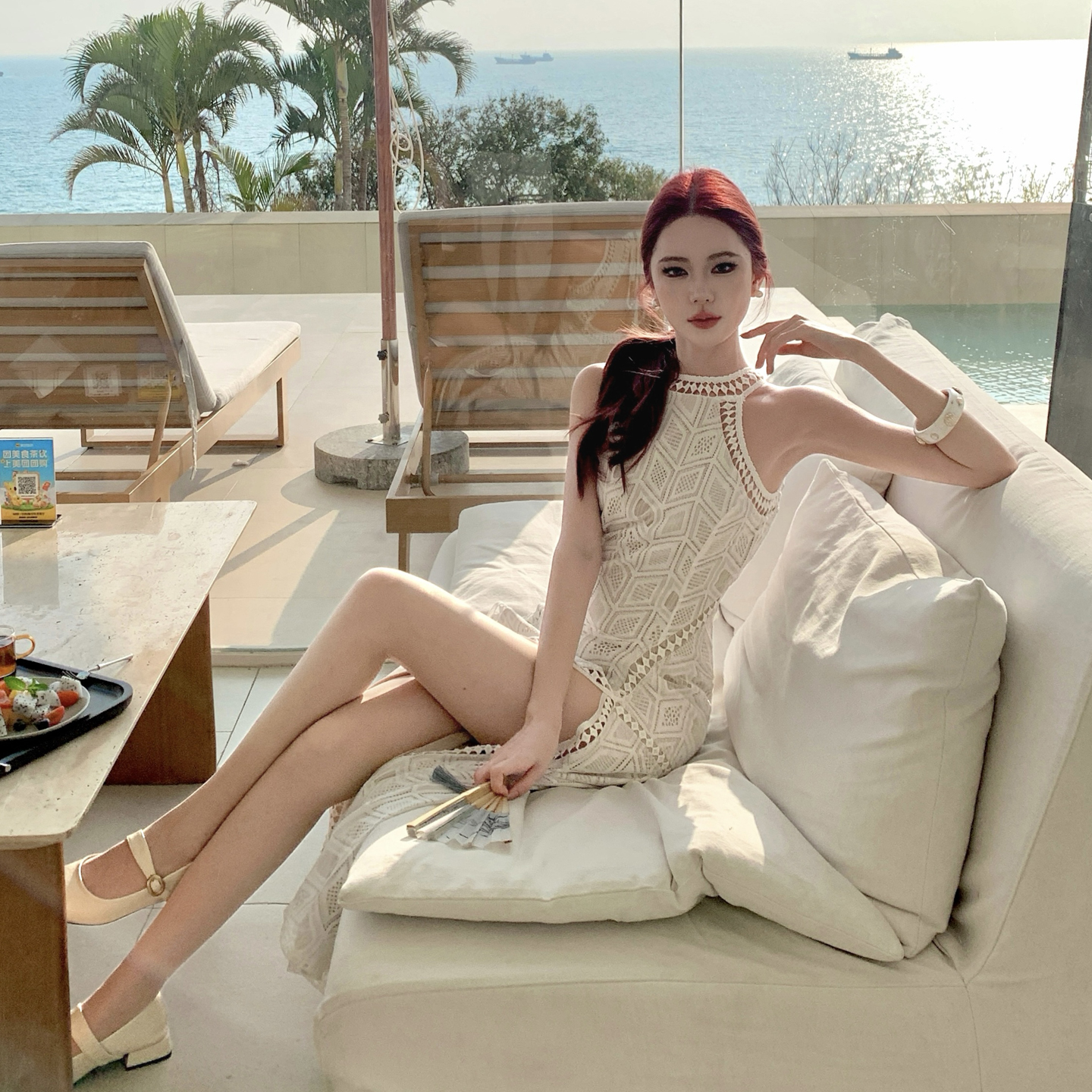 White French Lace Backless Long Dress for Beach Vacation - Image 2