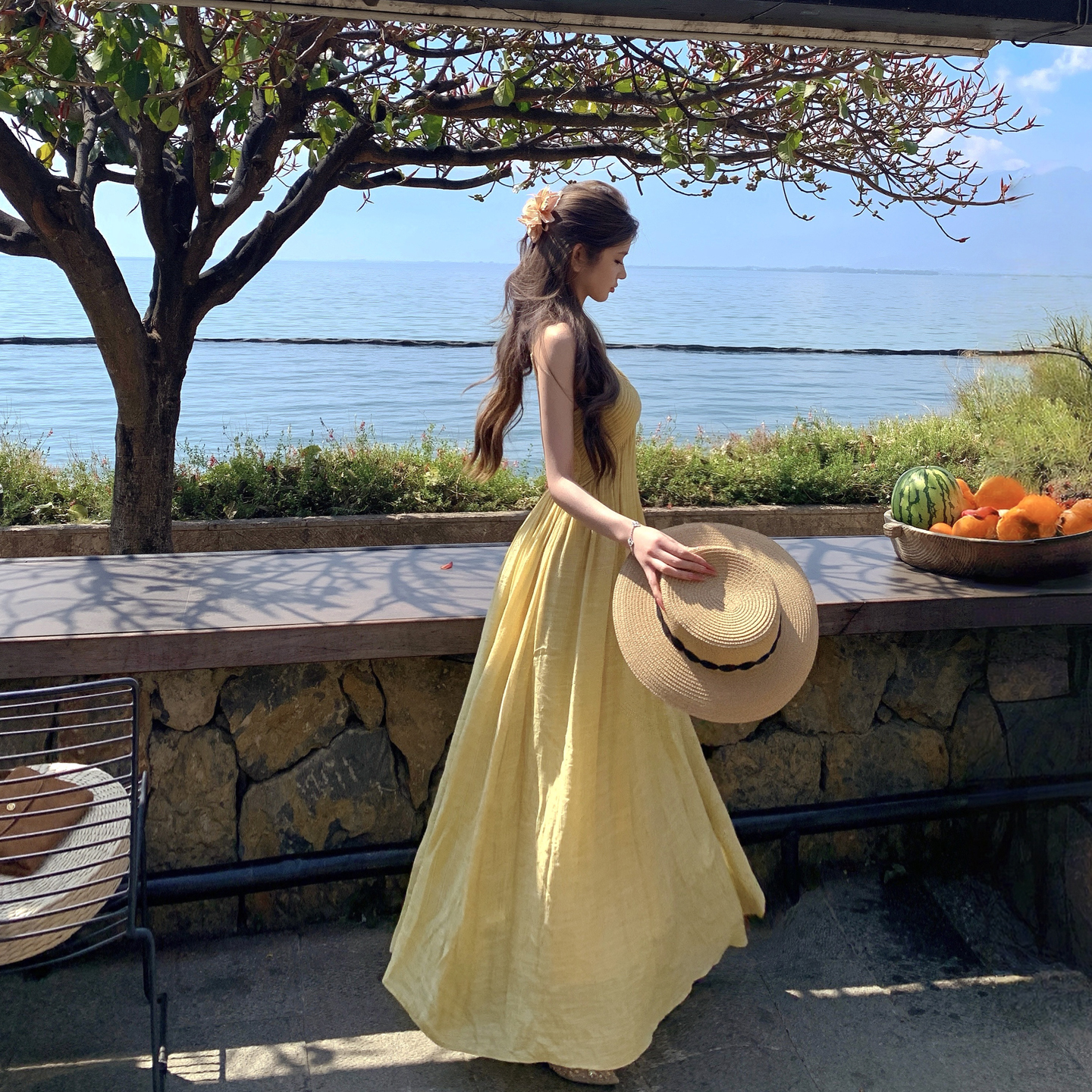 Summer Sleeveless V-Neck Maxi Dress with Pleated Details - Image 4