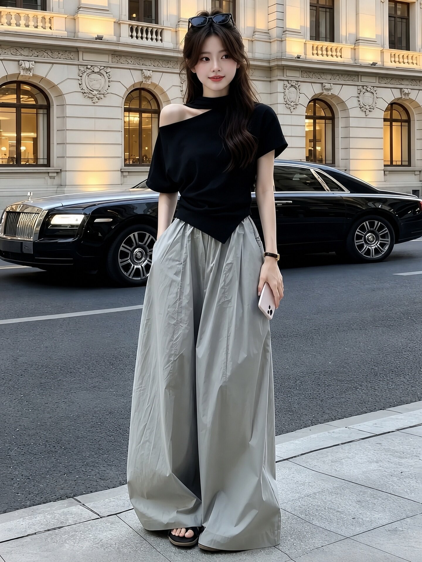 Black One-Shoulder Off-Shoulder Irregular T-Shirt for Women 2026 Summer Short Sleeve Top - Image 2