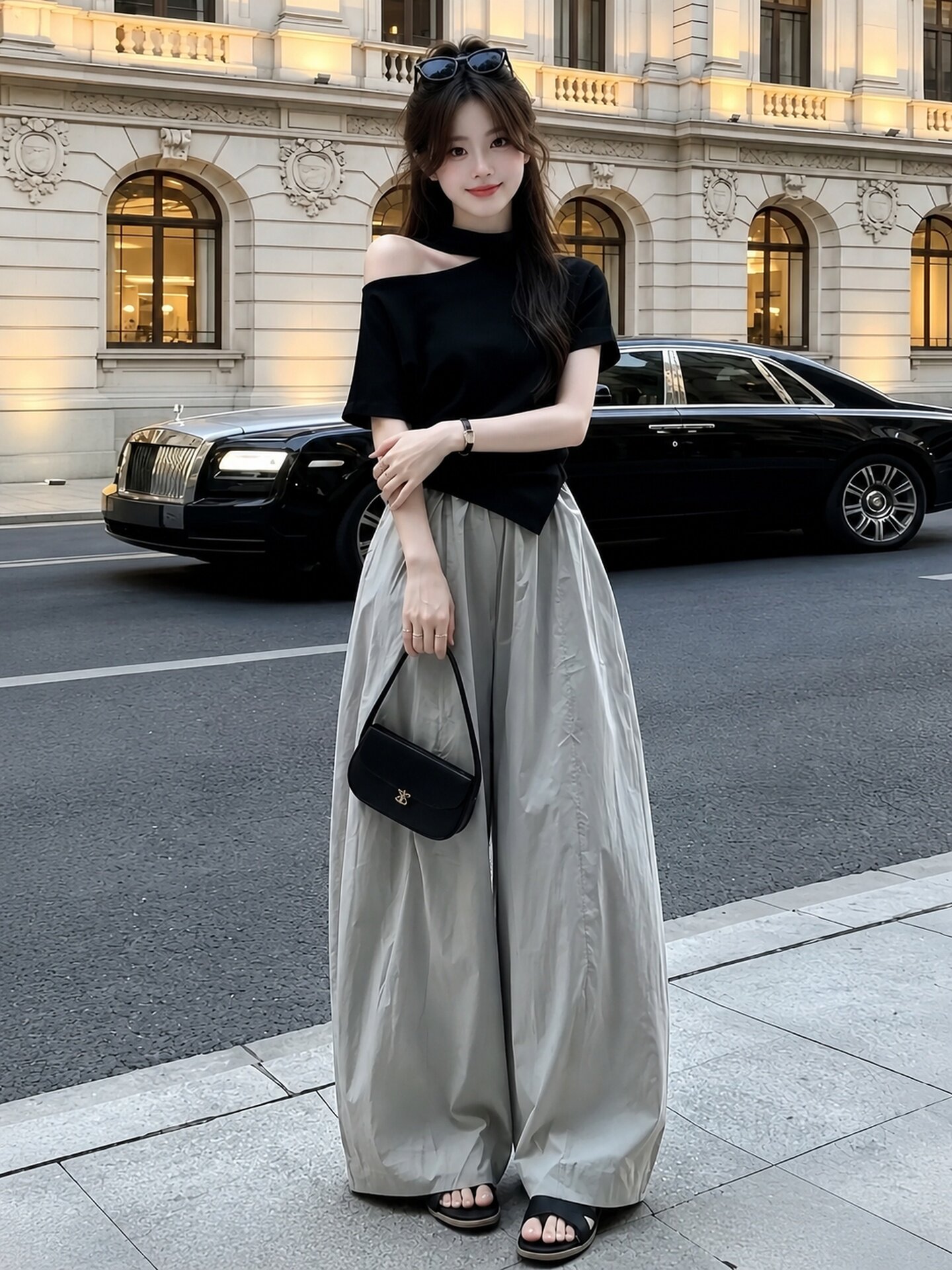 Black One-Shoulder Off-Shoulder Irregular T-Shirt for Women 2026 Summer Short Sleeve Top - Image 4