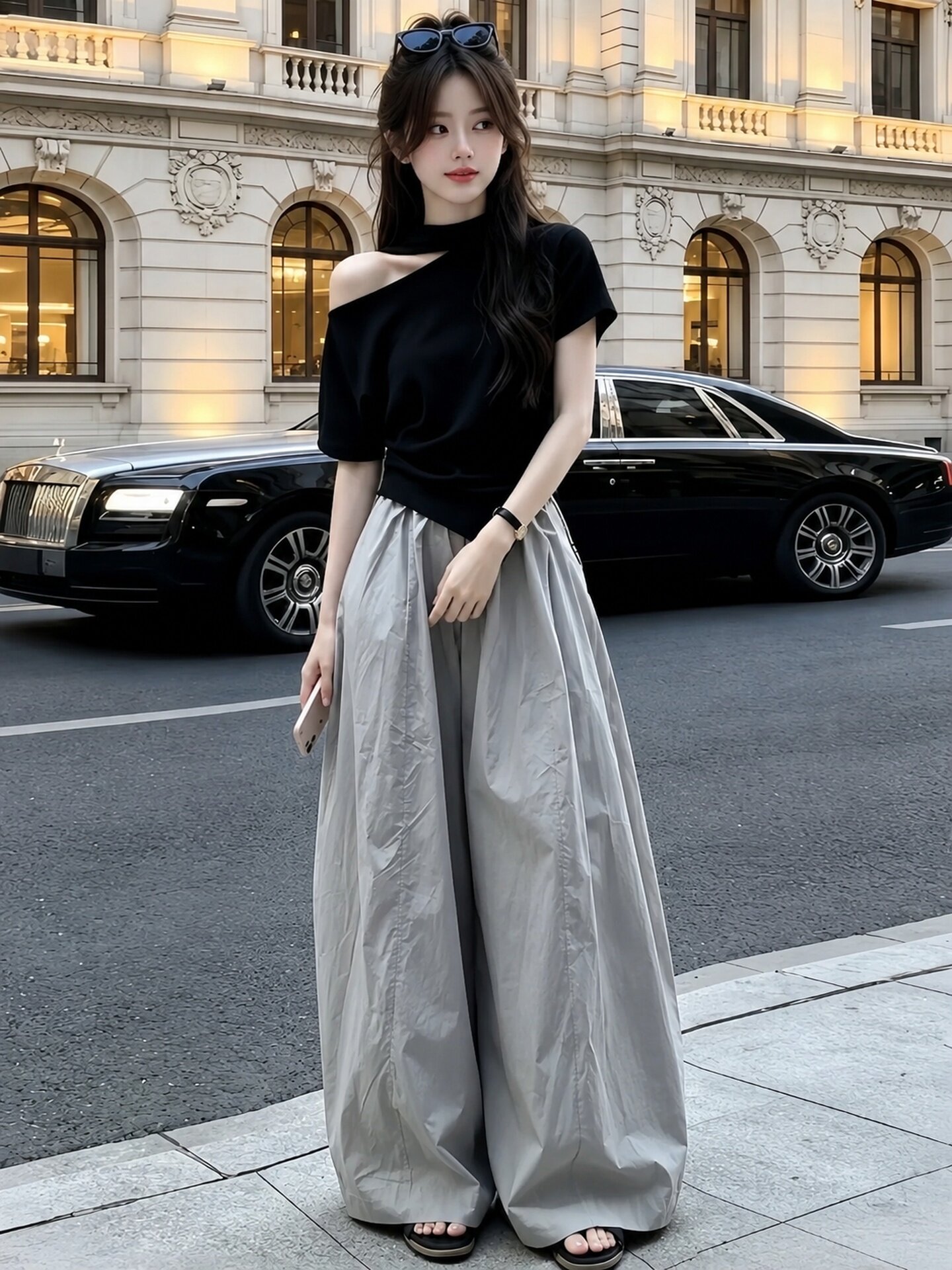 Black One-Shoulder Off-Shoulder Irregular T-Shirt for Women 2026 Summer Short Sleeve Top - Image 3