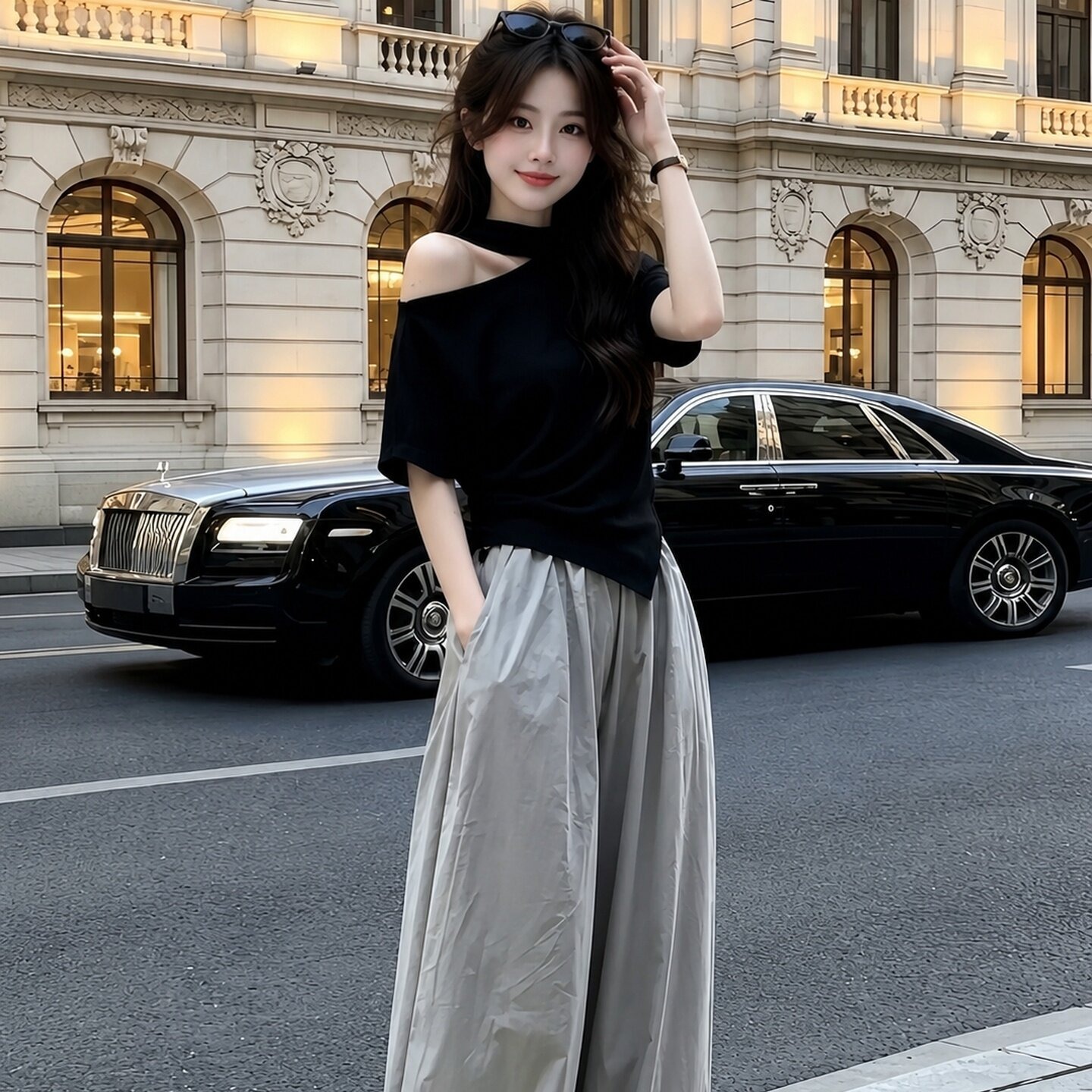 Black One-Shoulder Off-Shoulder Irregular T-Shirt for Women 2026 Summer Short Sleeve Top - Image 5