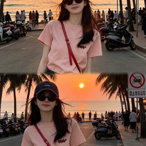 Women's Dopamine Pink Loose Crew Neck Short Sleeve T-Shirt 2026 Summer Casual Top