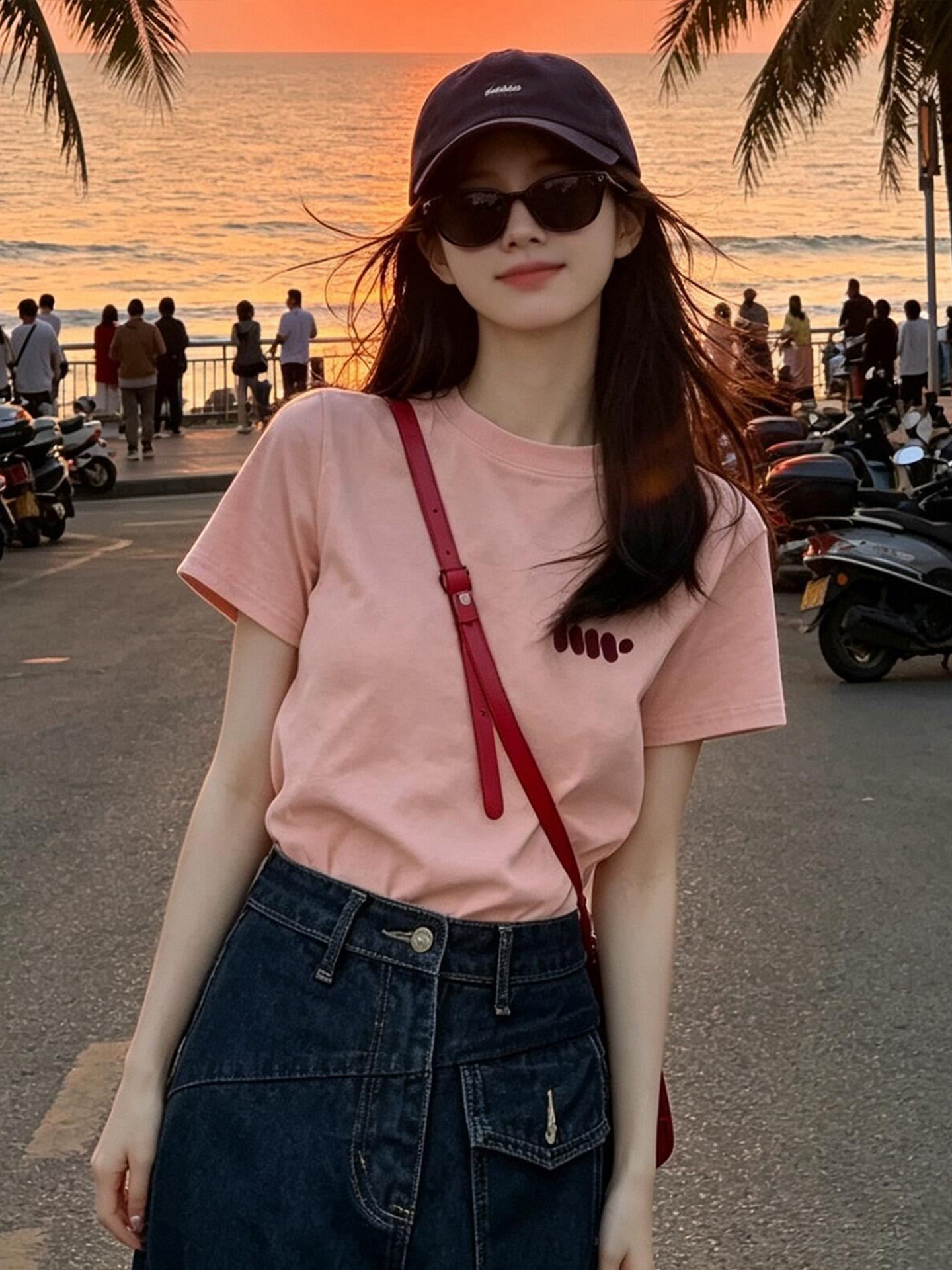 Women's Dopamine Pink Loose Crew Neck Short Sleeve T-Shirt 2026 Summer Casual Top - Image 2