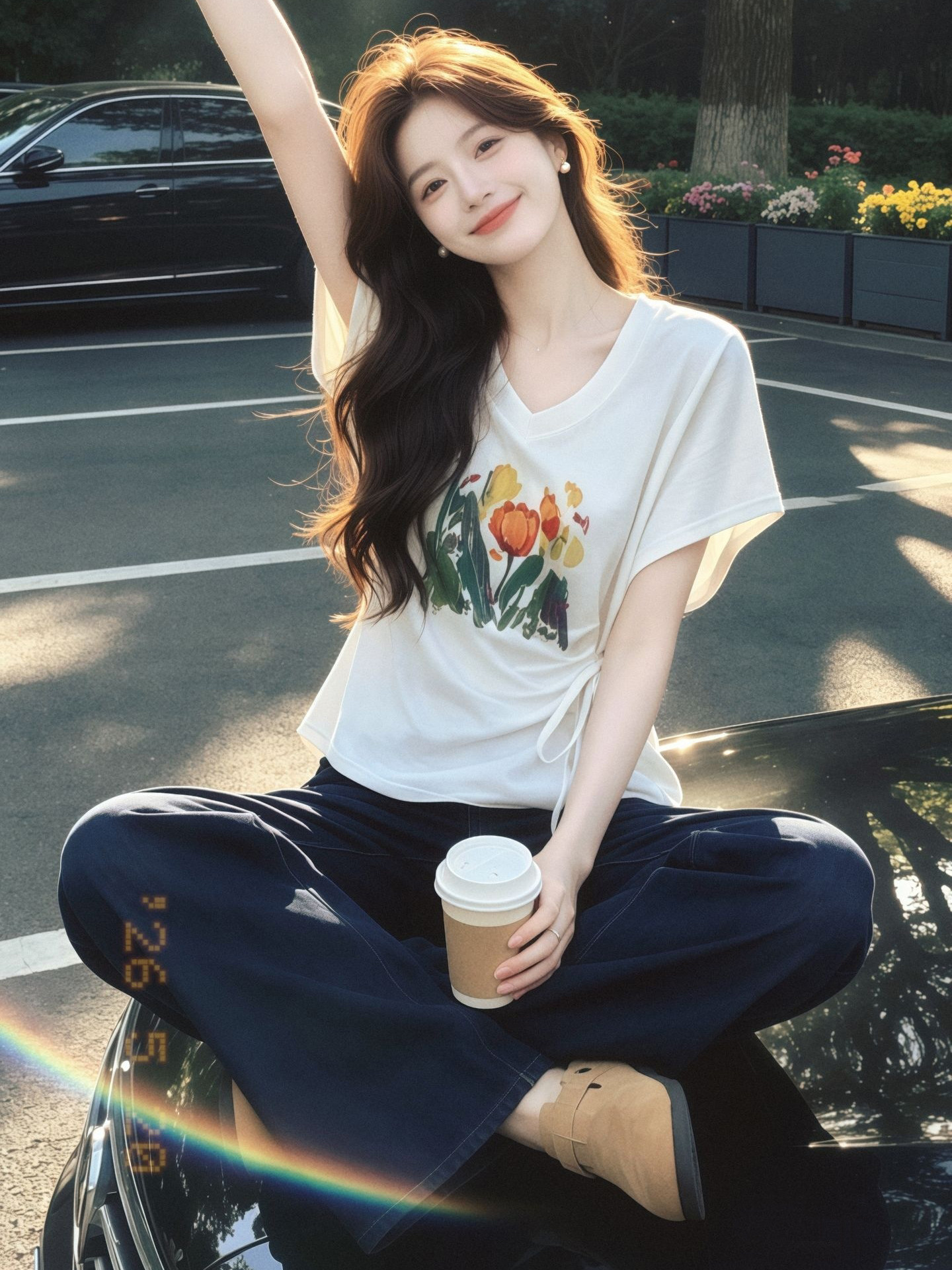 White Print Slim Fit V-Neck T-Shirt for Women 2026 Summer Short Sleeve French Style Top - Image 4