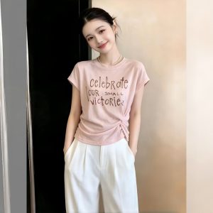 Pink Loose T-Shirt Women 2026 Summer Short Sleeve Round Neck Dopamine Outfit French Style Chic New Top
