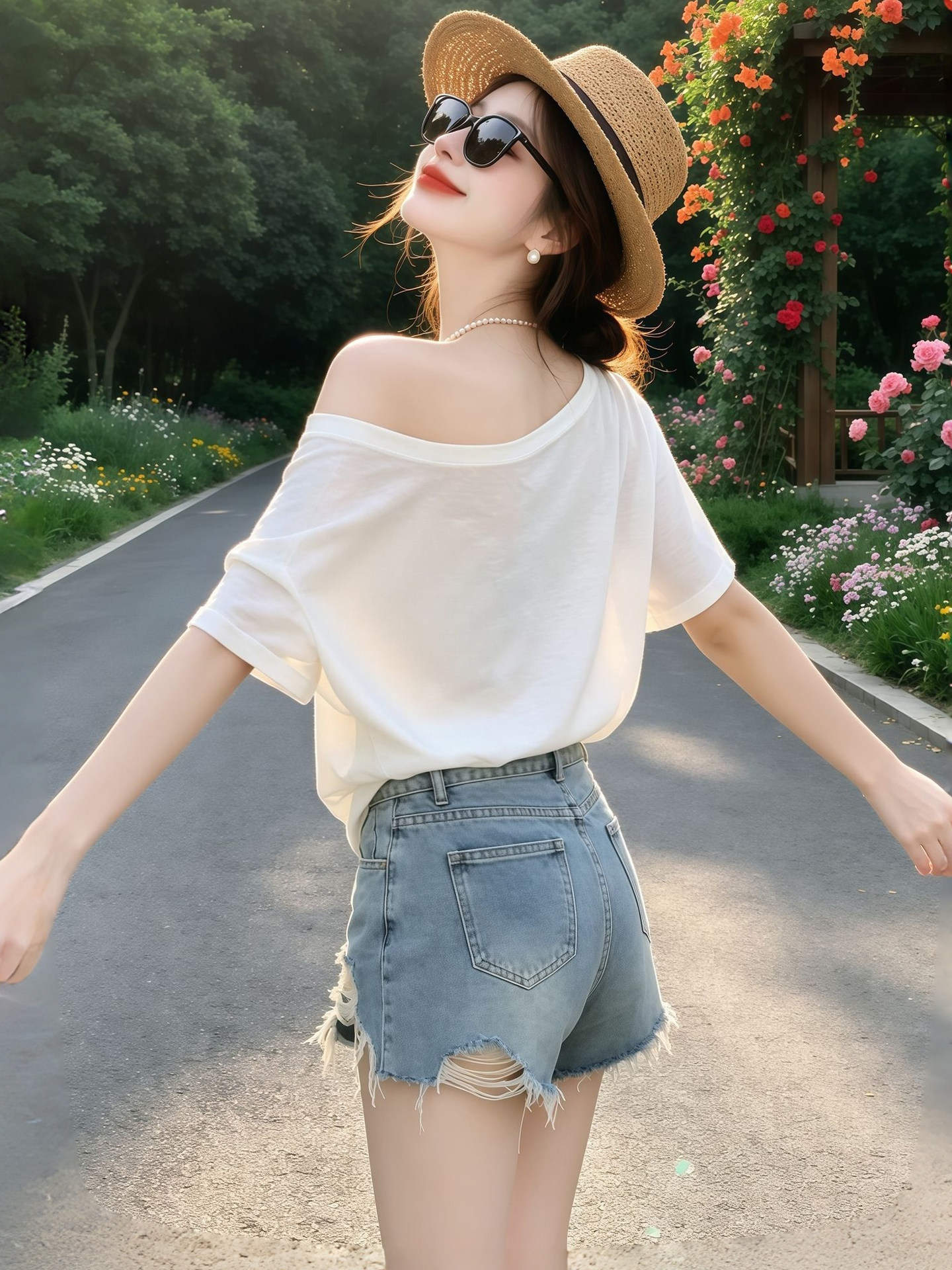 Women's White One-Shoulder Printed Loose Short-Sleeve T-Shirt 2026 Summer French Style - Image 3
