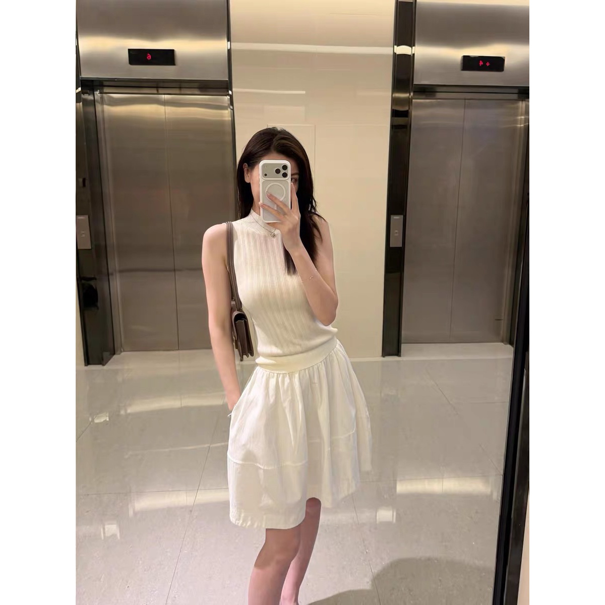 Retro Girly Slimming Versatile Miu Style 3D Bubble Skirt Top Set - Image 5