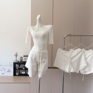 White Casual Women's Summer Thin New High Waist Slimming A-Line Linen Shorts Versatile Top