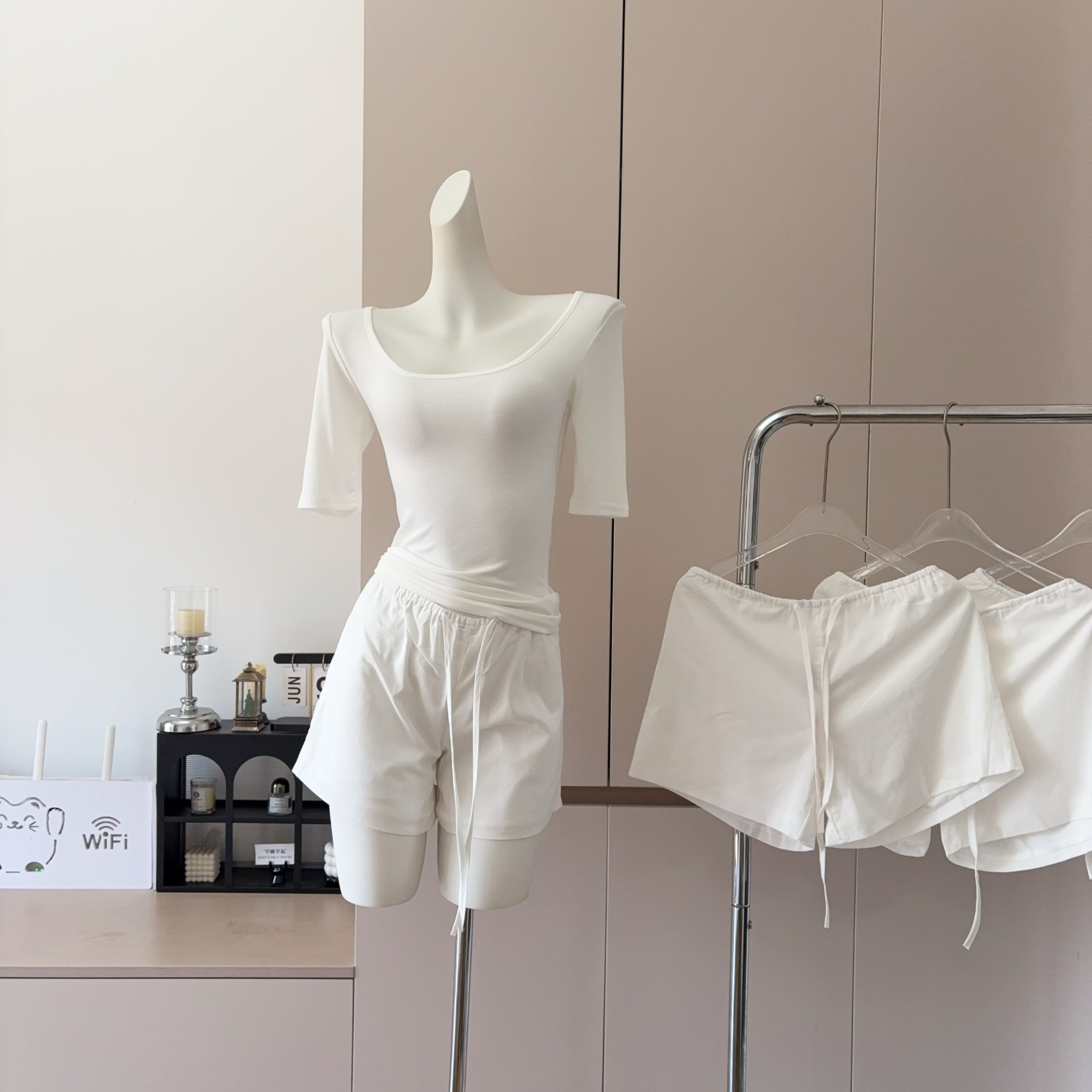 White Casual Women's Summer Thin New High Waist Slimming A-Line Linen Shorts Versatile Top