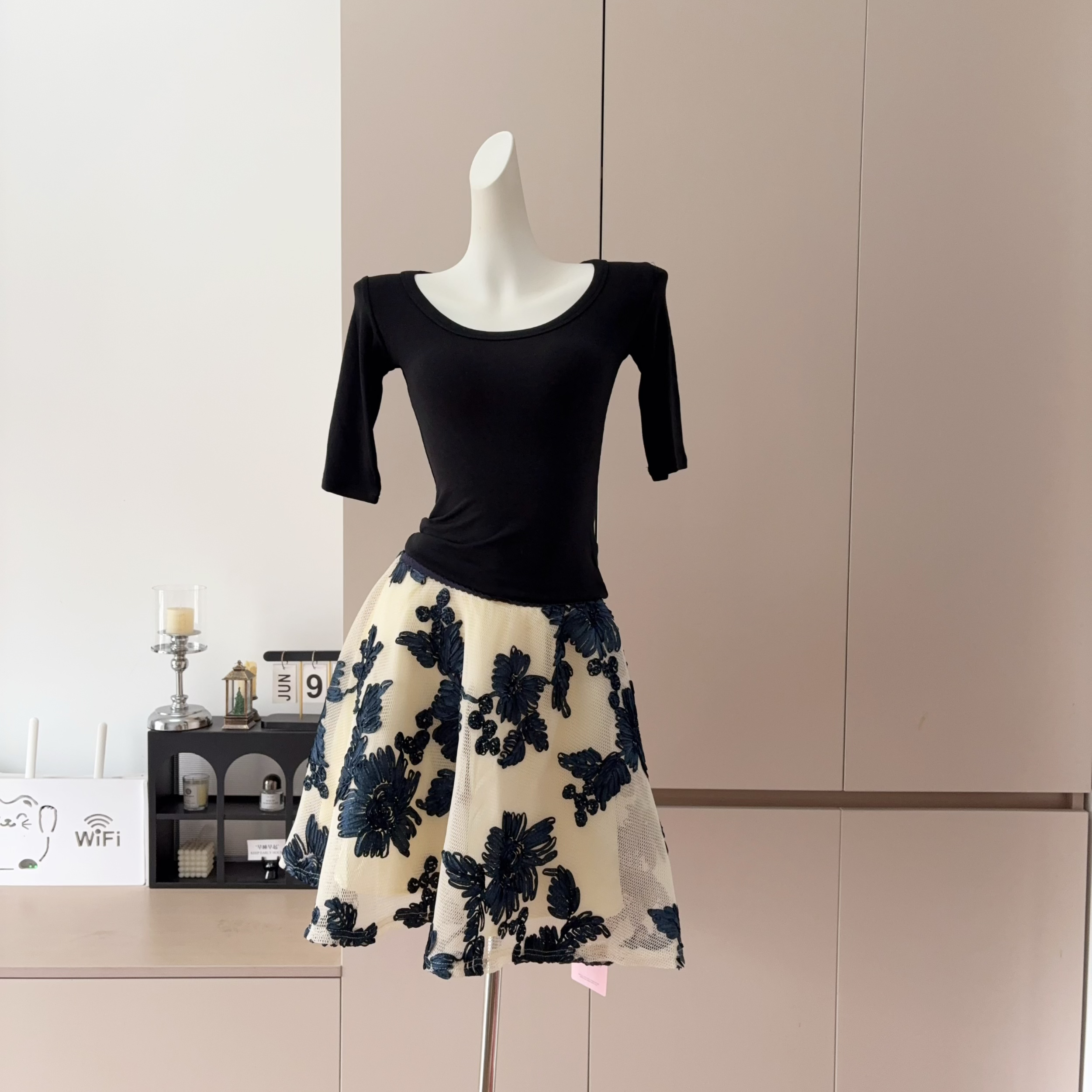 YY Women's Summer Vintage Floral Embroidered A-Line Skirt Set - Image 2