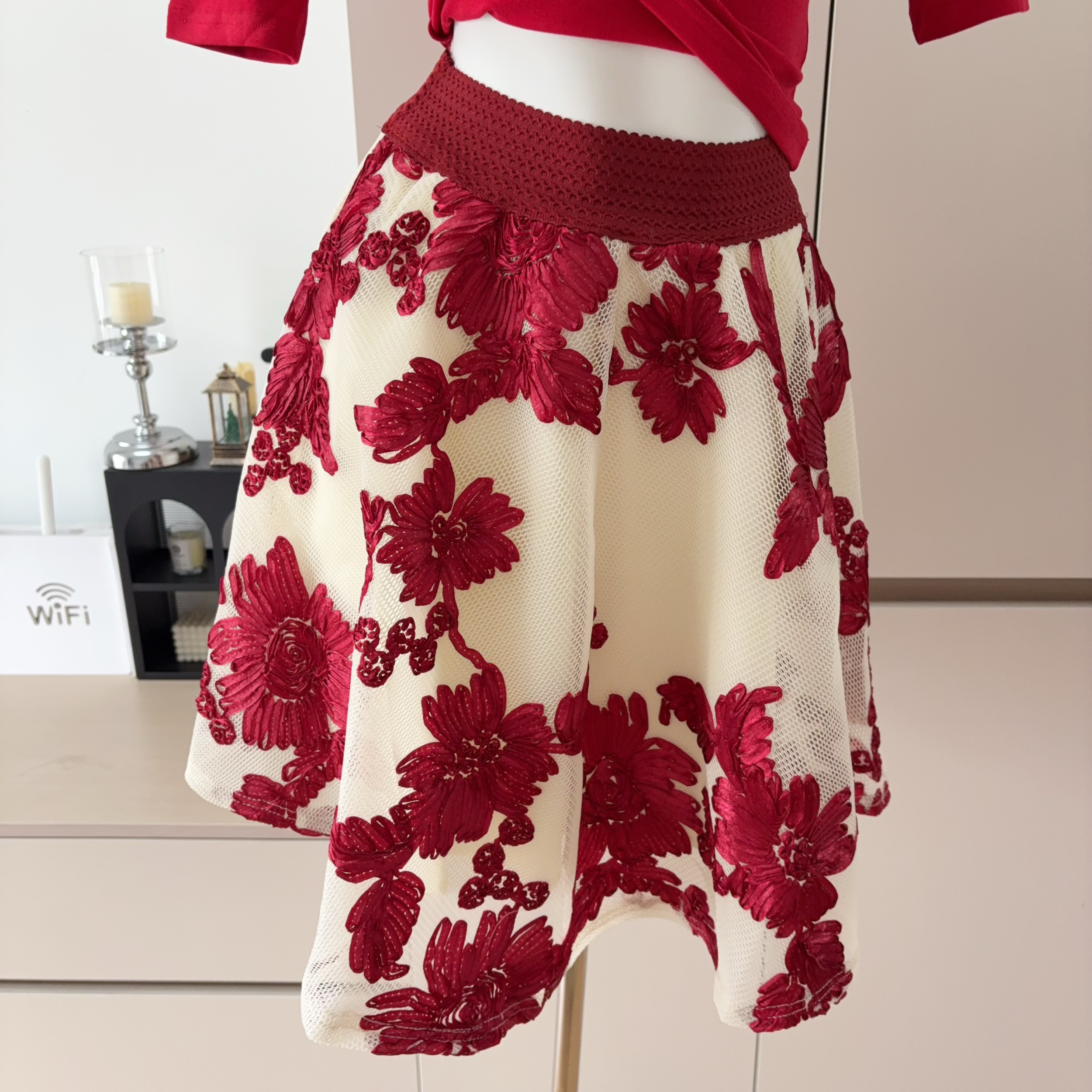 YY Women's Summer Vintage Floral Embroidered A-Line Skirt Set - Image 5