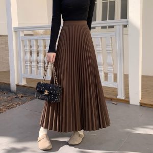Pleated A-Line Maxi Skirt for Women High Waist Slimming Winter 2026