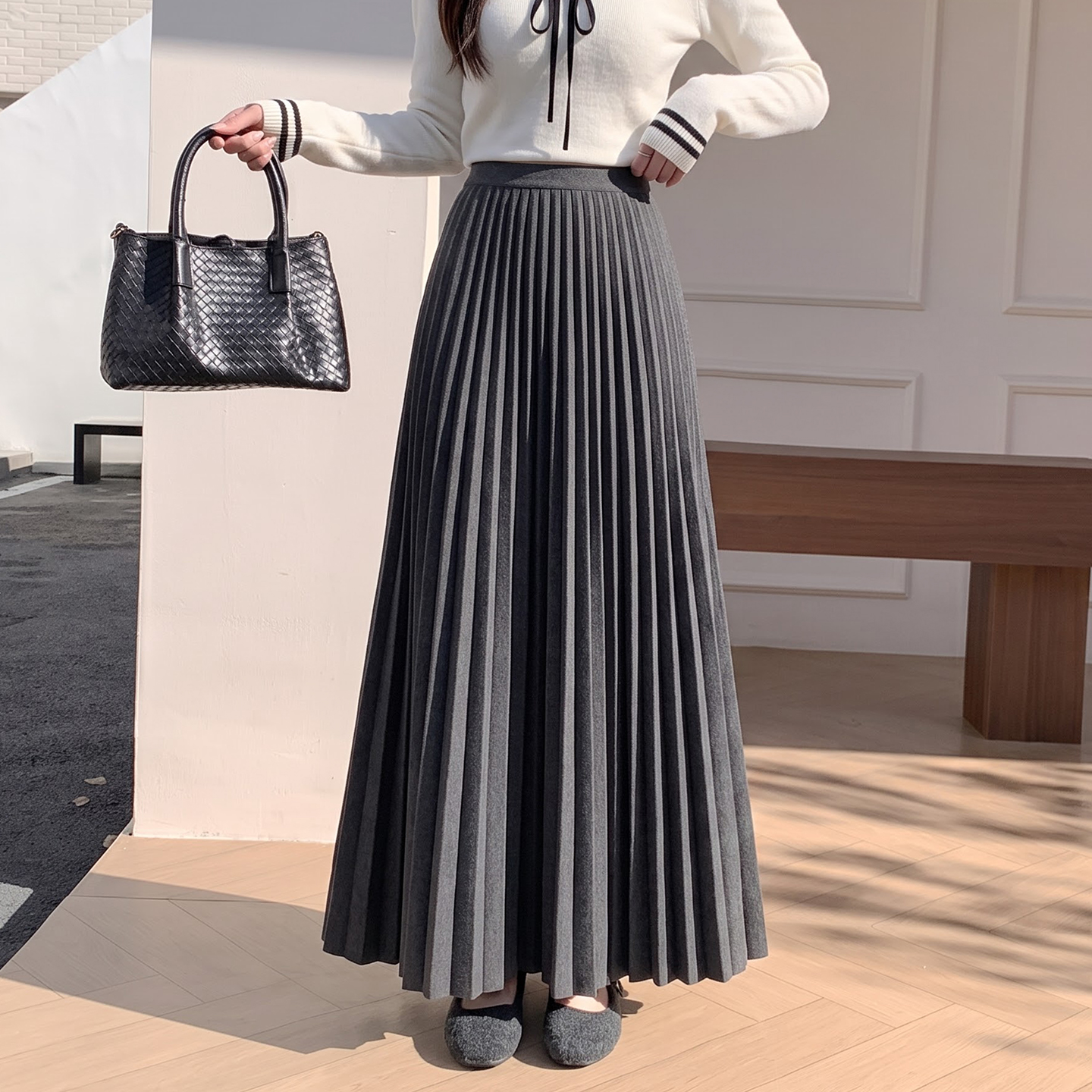 Pleated A-Line Maxi Skirt for Women High Waist Slimming Winter 2026 - Image 2