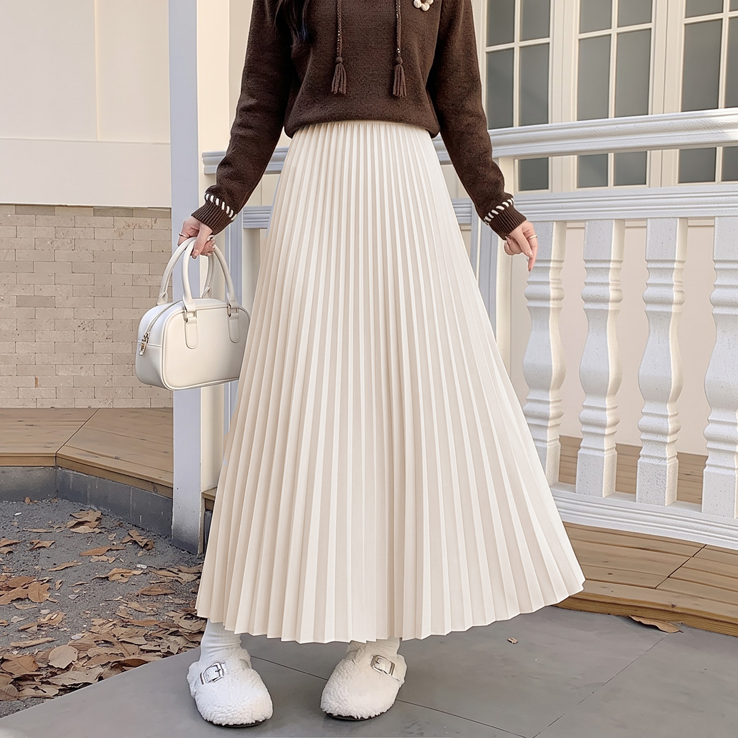 Pleated A-Line Maxi Skirt for Women High Waist Slimming Winter 2026 - Image 3