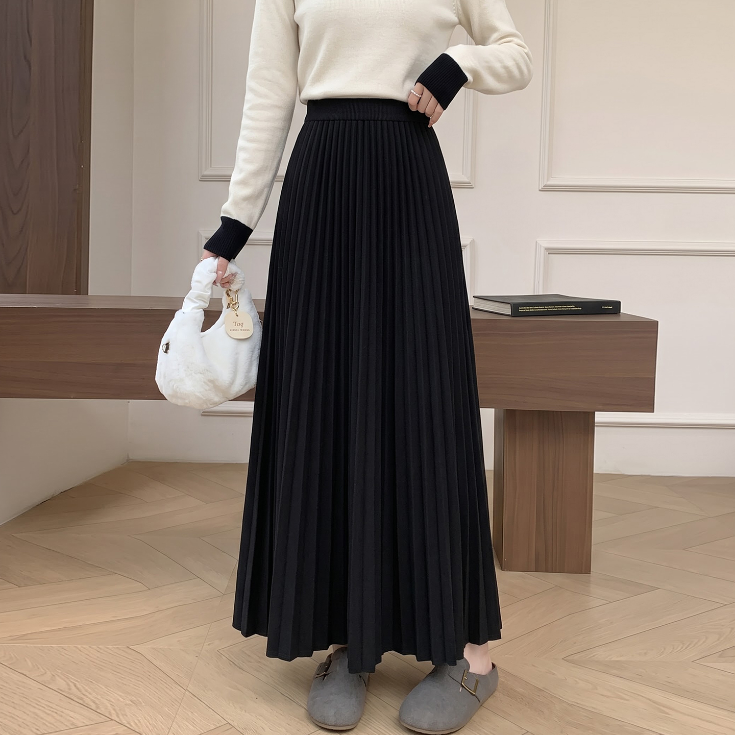 Pleated A-Line Maxi Skirt for Women High Waist Slimming Winter 2026 - Image 4
