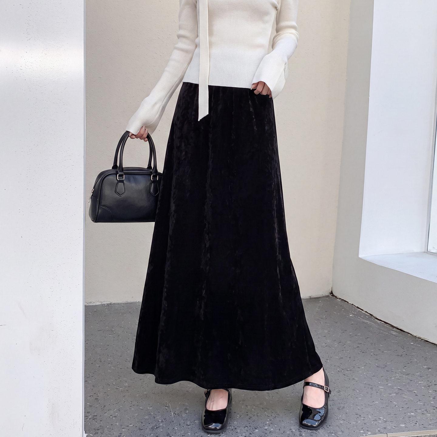 3D Shimmer Velvet Ice Flower A-Line Drape High Waist Long Skirt Fall Winter New - Image 3