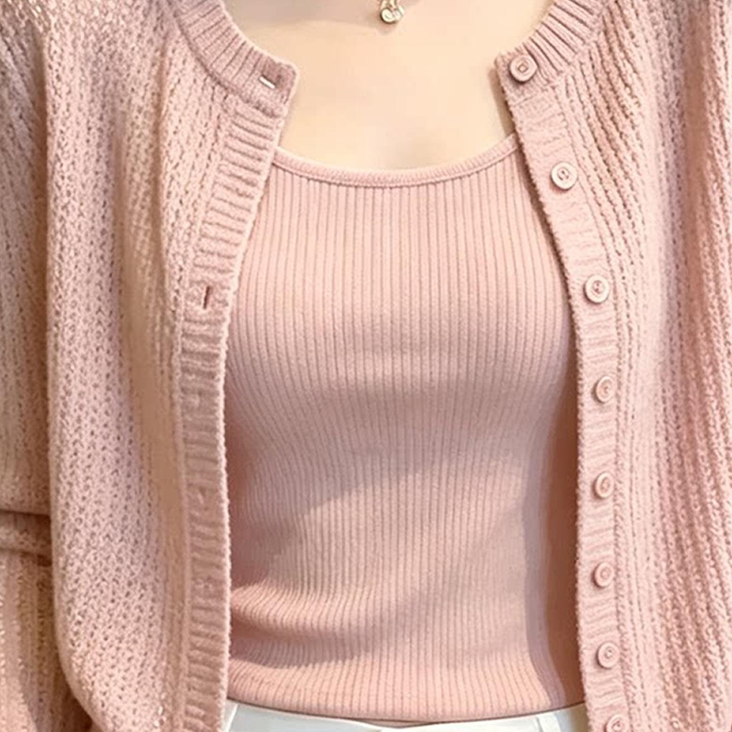 Women's Pink Knit Cardigan Lightweight Outerwear Top - Image 5