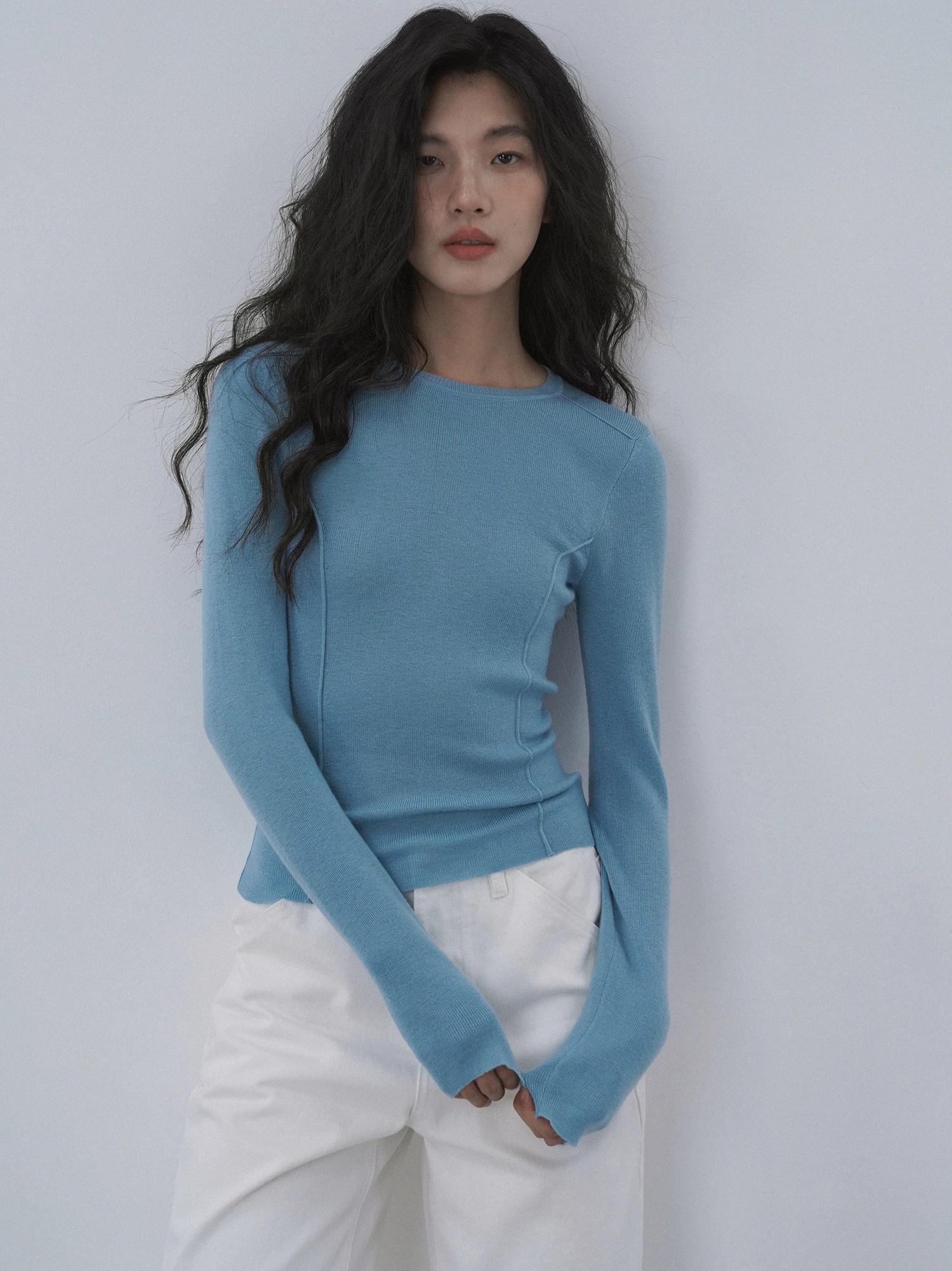 EIGHTHMONTH Blue Slim Fit Knit Sweater Women Long Sleeve Round Neck Slimming Base Layer Top - Image 4