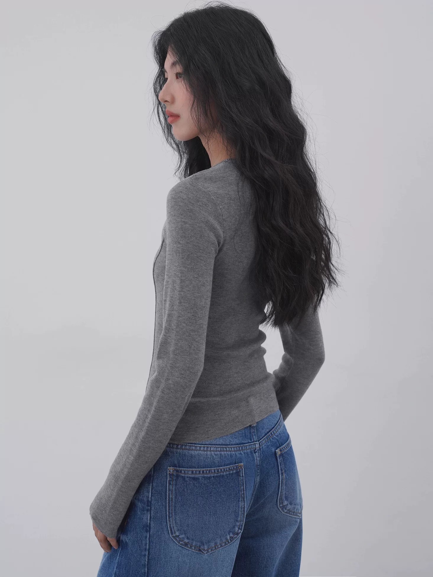 EIGHTHMONTH Blue Slim Fit Knit Sweater Women Long Sleeve Round Neck Slimming Base Layer Top - Image 2