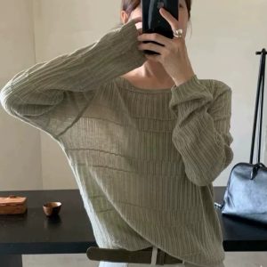 French Style Textured Knit Sweater Women 2026 Early Autumn Loose Slimming Top