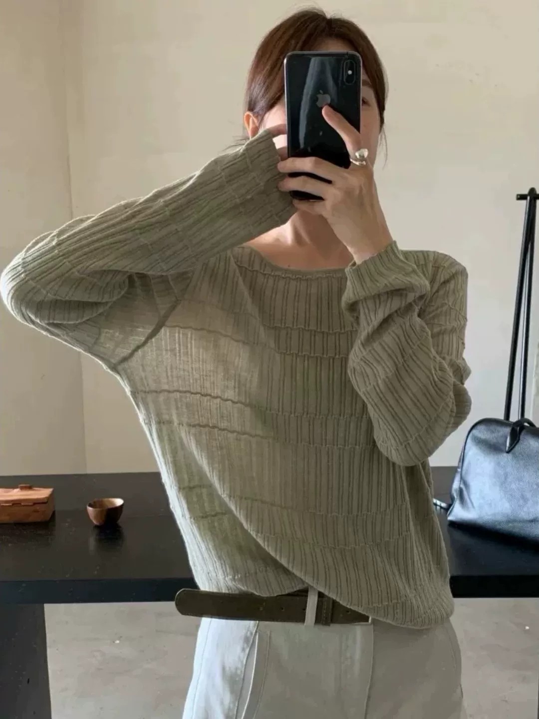 French Style Textured Knit Sweater Women 2026 Early Autumn Loose Slimming Top