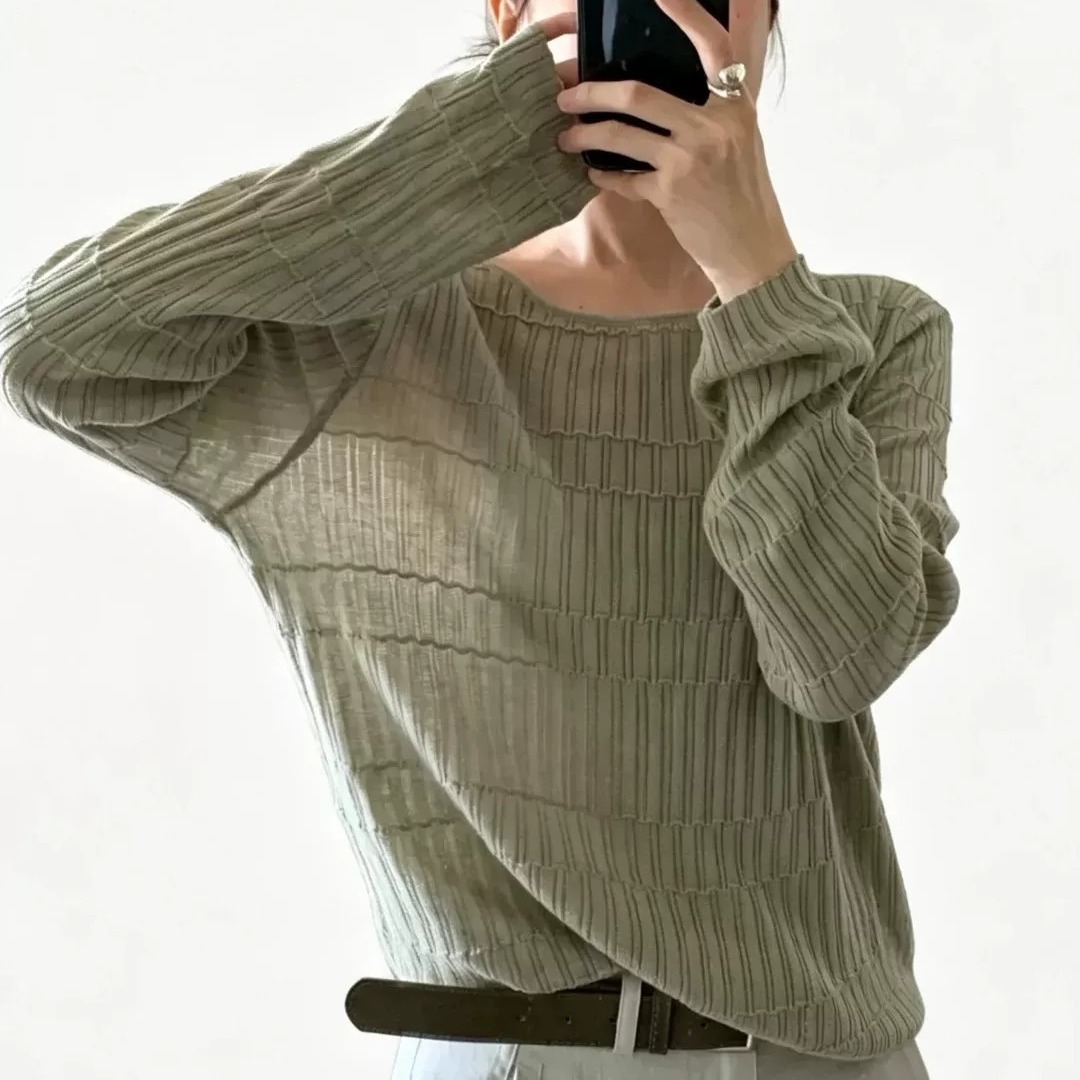 French Style Textured Knit Sweater Women 2026 Early Autumn Loose Slimming Top - Image 5
