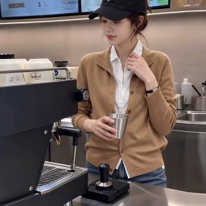 Women's Faux Two-Piece Knit Cardigan Sweater 2026 Fall Long Sleeve