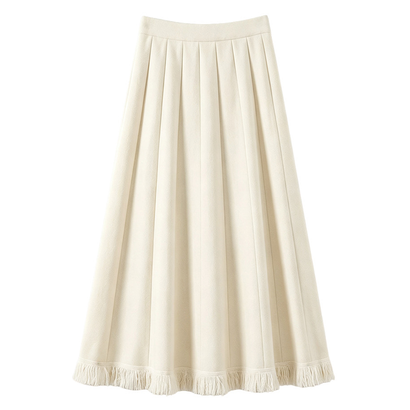 Women's Knit Pleated High Waist A-Line Maxi Skirt with Tassel Detail - Image 5