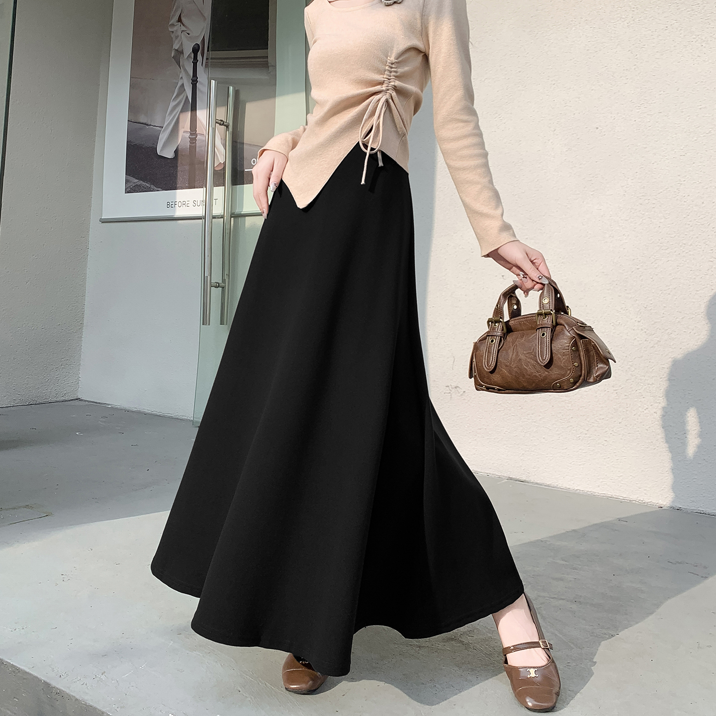 Women's Wool-Blend A-Line Long Skirt High Waist Fleece-Lined Winter 2026 - Image 3