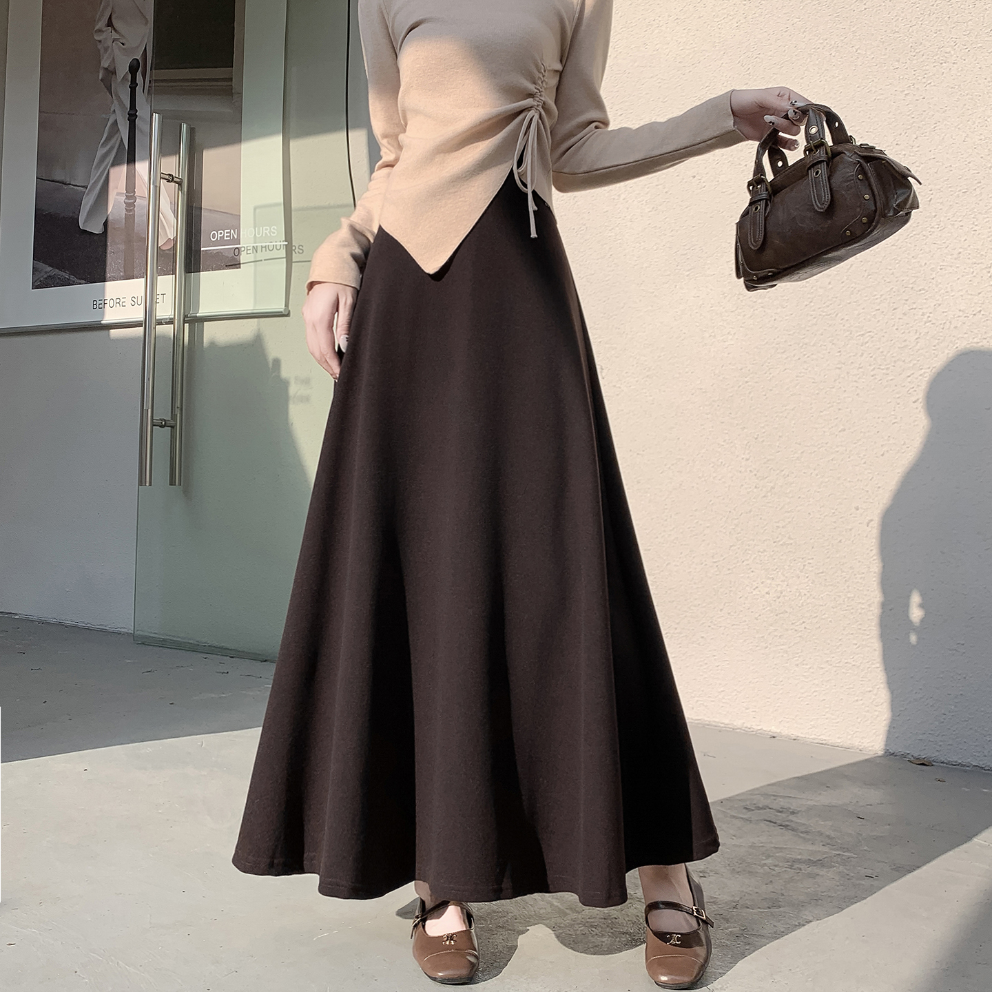 Women's Wool-Blend A-Line Long Skirt High Waist Fleece-Lined Winter 2026 - Image 4