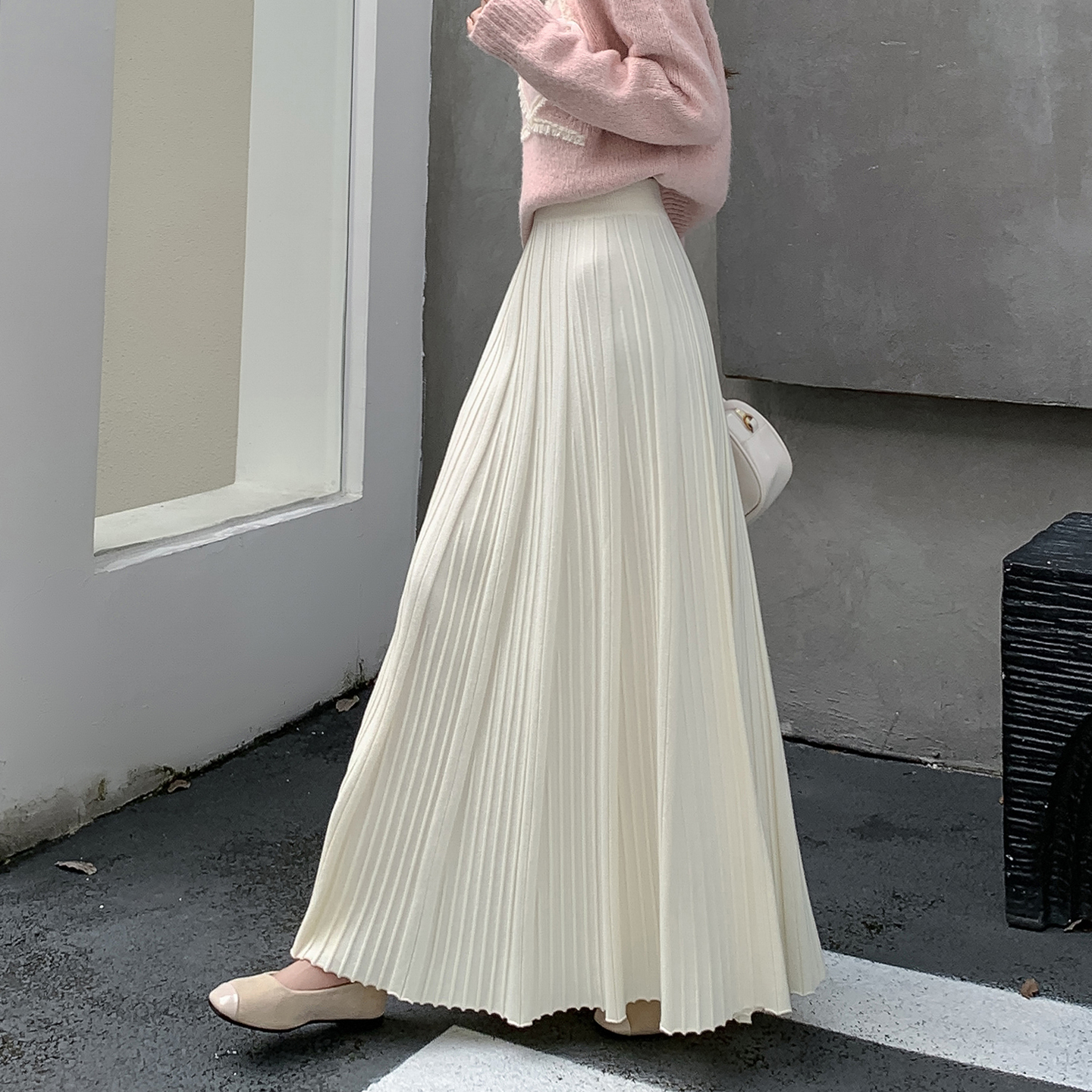 Women's Knit A-Line Pleated Long Skirt High Waist Fall Winter 2026