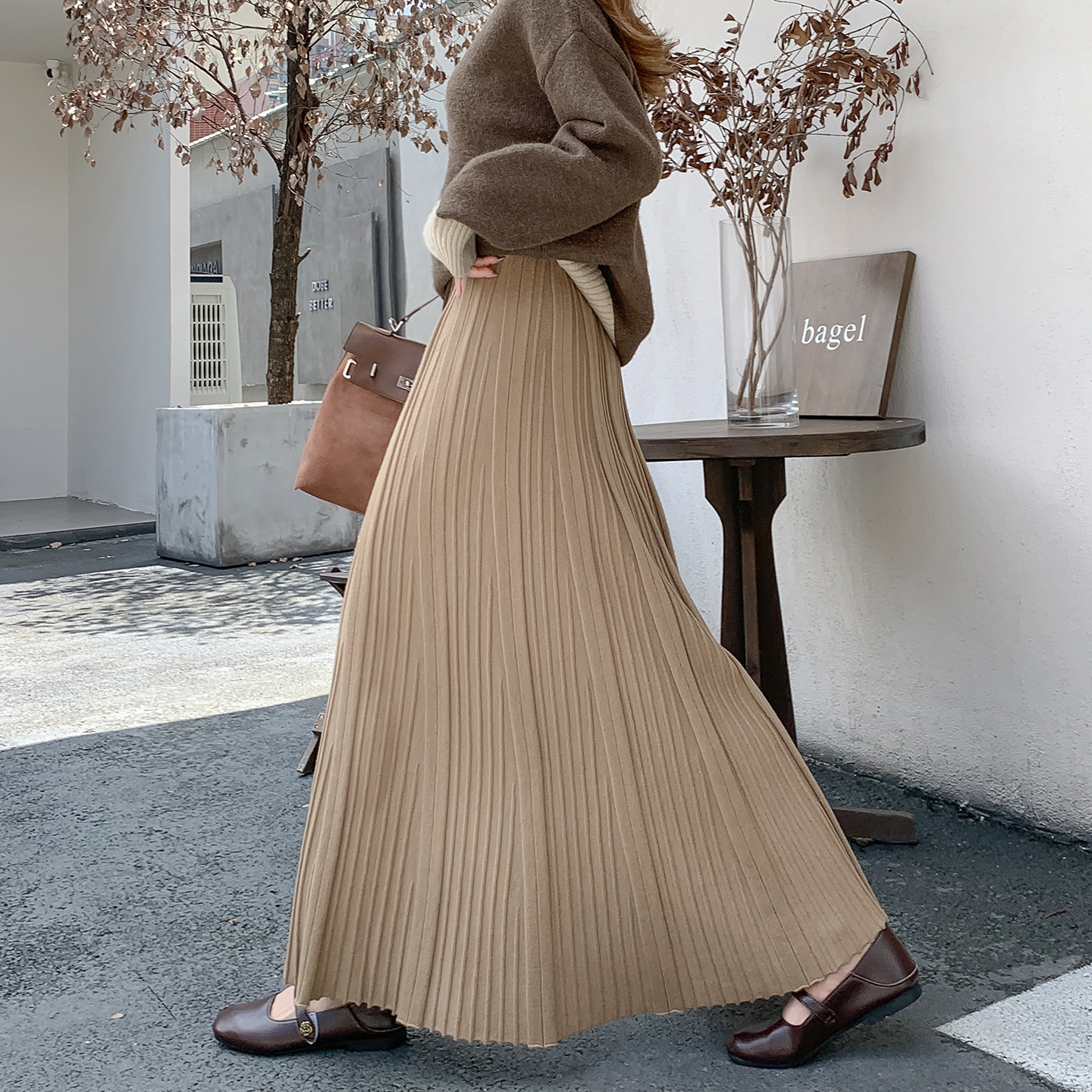 Women's Knit A-Line Pleated Long Skirt High Waist Fall Winter 2026 - Image 2