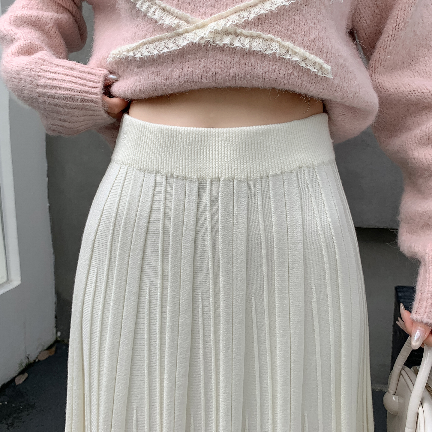 Women's Knit A-Line Pleated Long Skirt High Waist Fall Winter 2026 - Image 4