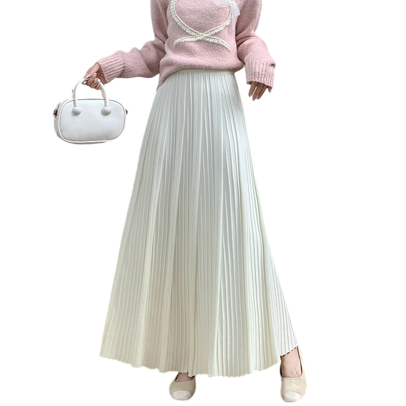 Women's Knit A-Line Pleated Long Skirt High Waist Fall Winter 2026 - Image 5